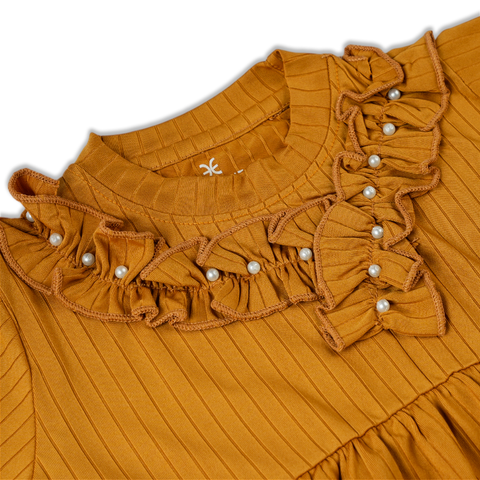 Eminent Girls Half Sleeves Frock - Mustard