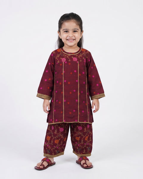 Girls' Embroidered Dyed 2 Pc Suit