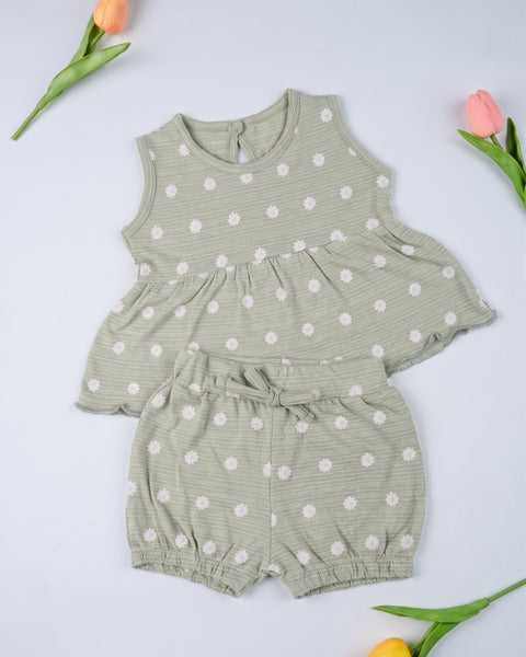 Newborn Girls Printed Pique Co-ord Set