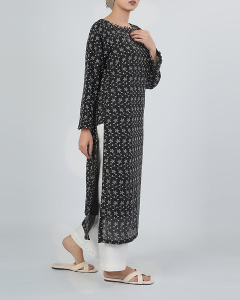 Women's Printed Textured Fusion Kurti