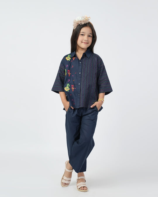 Eminent Girls Embroidered 2 Pcs Suit - Dark Blue