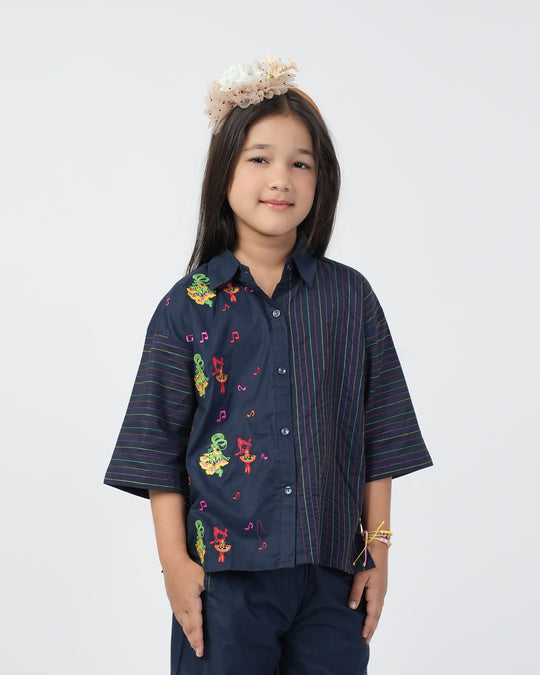 Eminent Girls Embroidered 2 Pcs Suit - Dark Blue