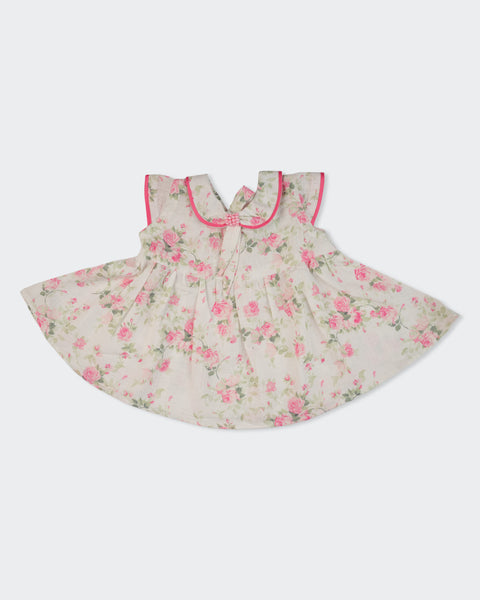 Newborn Girls Printed Silk Frock