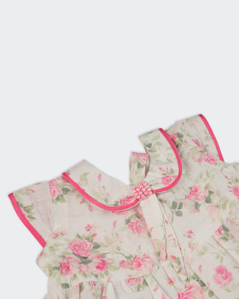 Newborn Girls Printed Silk Frock