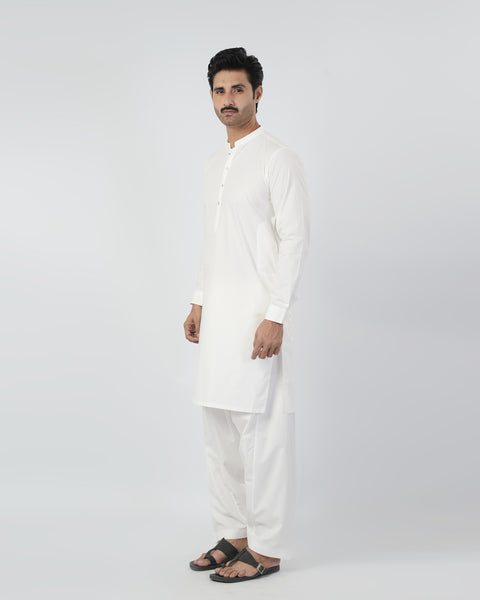 Eminent Men's Plain Shalwar Suit - White
