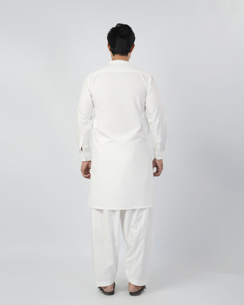 Eminent Men's Plain Shalwar Suit - White