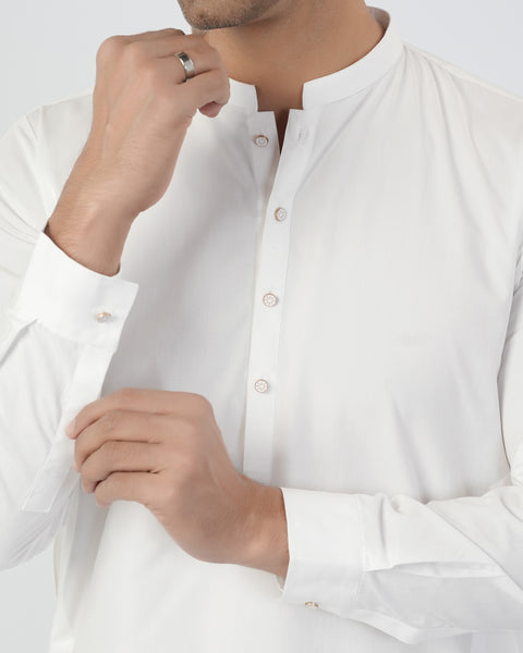 Eminent Men's Plain Shalwar Suit - White