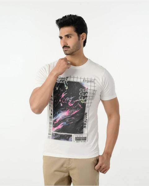 Eminent Men's Round Neck Half Sleeves Printed T-Shirt - Off White, Men's T-Shirts & Polos, Eminent, Chase Value