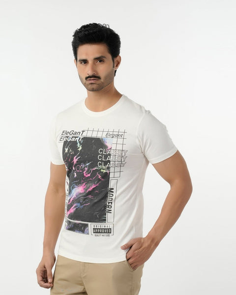 Eminent Men's Round Neck Half Sleeves Printed T-Shirt - Off White, Men's T-Shirts & Polos, Eminent, Chase Value