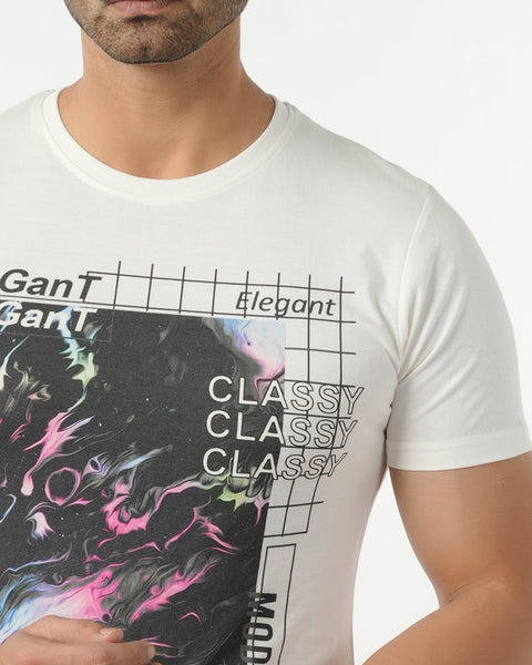 Eminent Men's Round Neck Half Sleeves Printed T-Shirt - Off White, Men's T-Shirts & Polos, Eminent, Chase Value