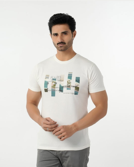 Eminent Men's Round Neck Half Sleeves Printed T-Shirt - Off White, Men's T-Shirts & Polos, Eminent, Chase Value