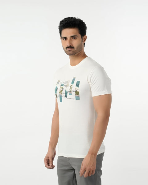 Eminent Men's Round Neck Half Sleeves Printed T-Shirt - Off White, Men's T-Shirts & Polos, Eminent, Chase Value