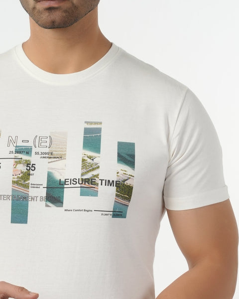Eminent Men's Round Neck Half Sleeves Printed T-Shirt - Off White, Men's T-Shirts & Polos, Eminent, Chase Value