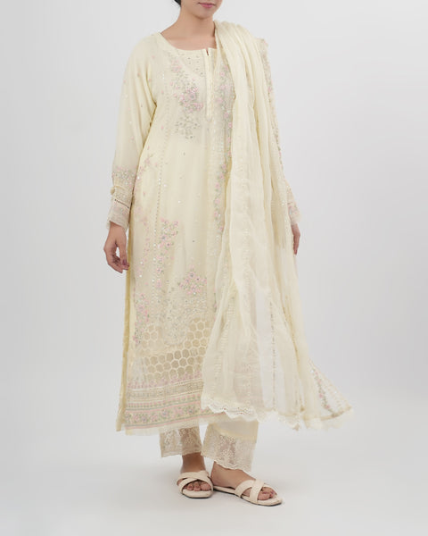 Women's Luxury Embroidered Chiffon 3 Pcs Suit
