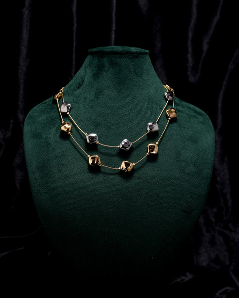 Dual Tone Cube Layered Necklace