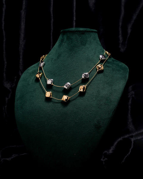 Dual Tone Cube Layered Necklace