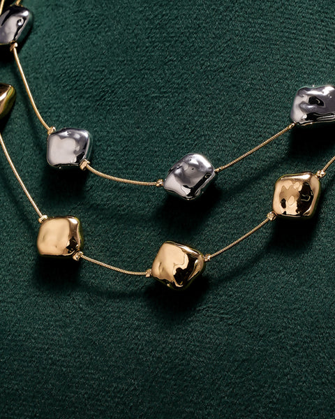 Dual Tone Cube Layered Necklace