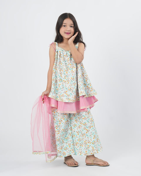 Girls' Printed Textured 3 Pcs Suit