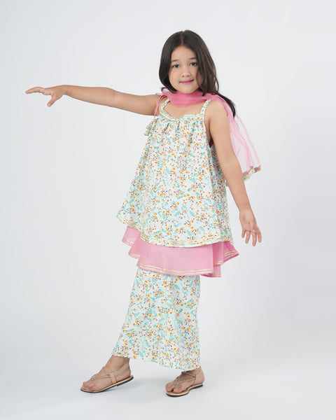 Girls' Printed Textured 3 Pcs Suit