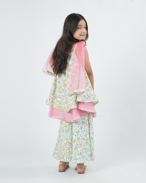 Girls' Printed Textured 3 Pcs Suit