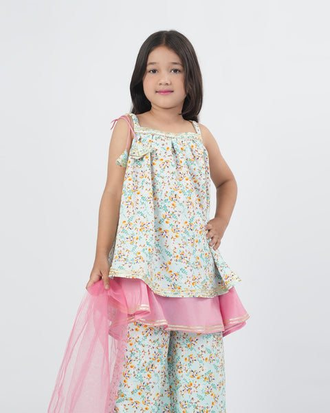 Girls' Printed Textured 3 Pcs Suit