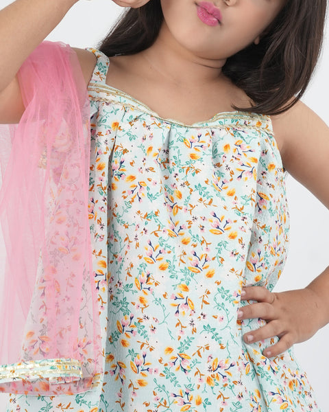 Girls' Printed Textured 3 Pcs Suit