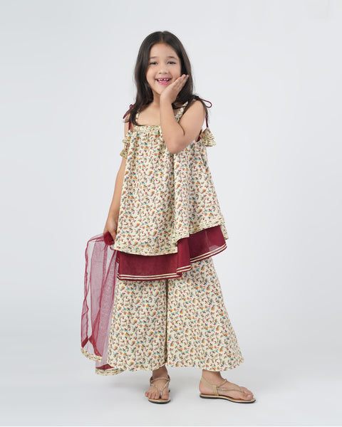 Girls' Printed Textured 3 Pcs Suit