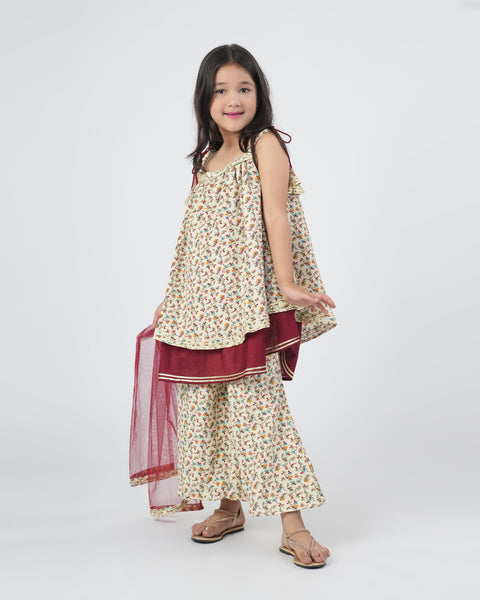 Girls' Printed Textured 3 Pcs Suit