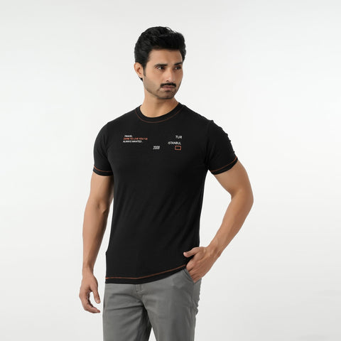 Eminent Men's Round Neck Half Sleeves Printed T-Shirt - Black, Men's T-Shirts & Polos, Eminent, Chase Value