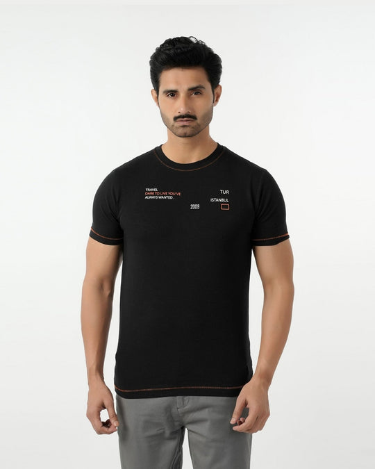 Eminent Men's Round Neck Half Sleeves Printed T-Shirt - Black, Men's T-Shirts & Polos, Eminent, Chase Value