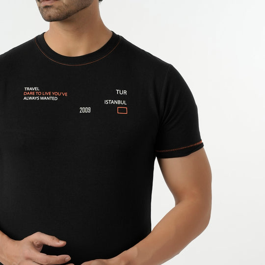 Eminent Men's Round Neck Half Sleeves Printed T-Shirt - Black, Men's T-Shirts & Polos, Eminent, Chase Value