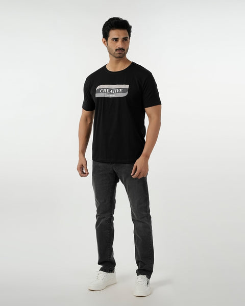 Eminent Men's Round Neck Half Sleeves Printed T-Shirt - Black, Men's T-Shirts & Polos, Eminent, Chase Value