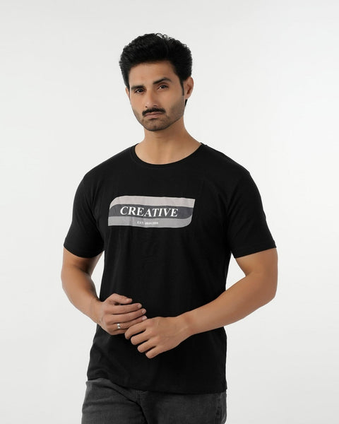 Eminent Men's Round Neck Half Sleeves Printed T-Shirt - Black, Men's T-Shirts & Polos, Eminent, Chase Value