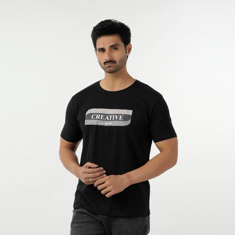 Eminent Men's Round Neck Half Sleeves Printed T-Shirt - Black, Men's T-Shirts & Polos, Eminent, Chase Value