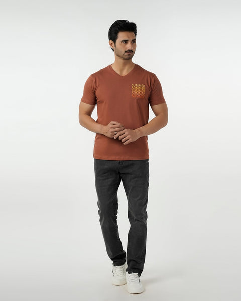 Eminent Men's Round Neck Half Sleeves Printed T-Shirt - Brown, Men's T-Shirts & Polos, Eminent, Chase Value