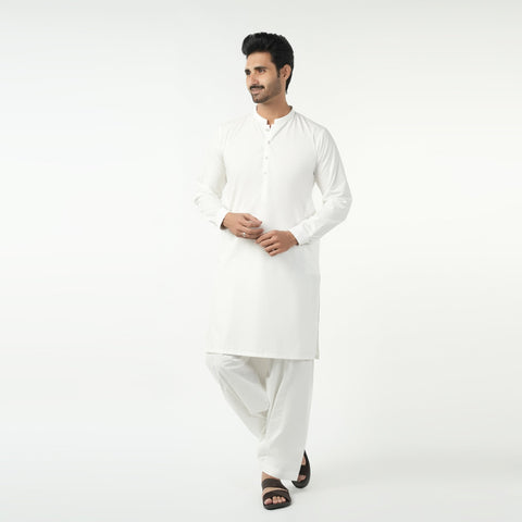 Eminent Men's Plain Shalwar Suit - White