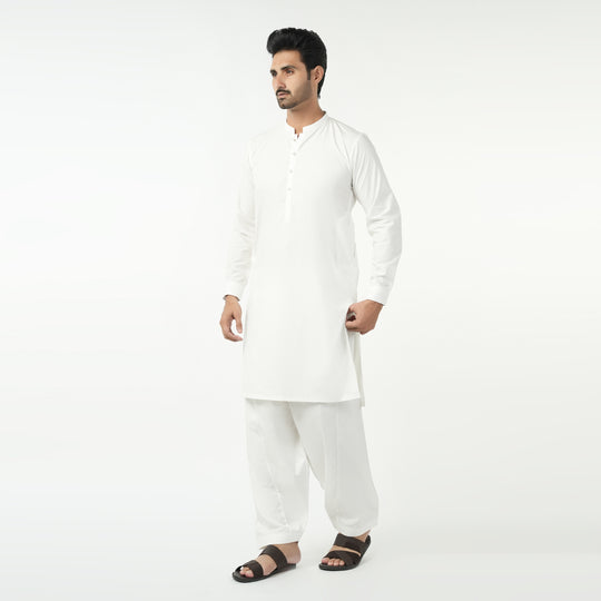 Eminent Men's Plain Shalwar Suit - White