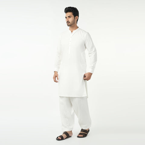 Eminent Men's Plain Shalwar Suit - White