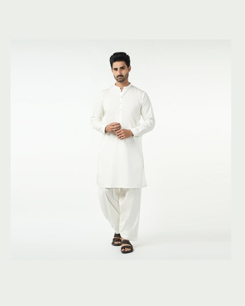 Eminent Men's Trim Fit Plain Shalwar Suit - Off White