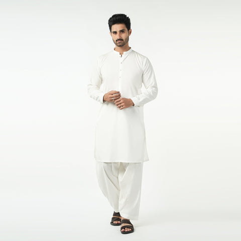 Eminent Men's Trim Fit Plain Shalwar Suit - Off White