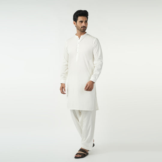 Eminent Men's Trim Fit Plain Shalwar Suit - Off White