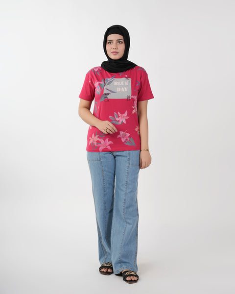 Eminent Women's Half Sleeves Printed T-Shirt - Red