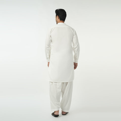 Eminent Men's Trim Fit Plain Shalwar Suit - Off White