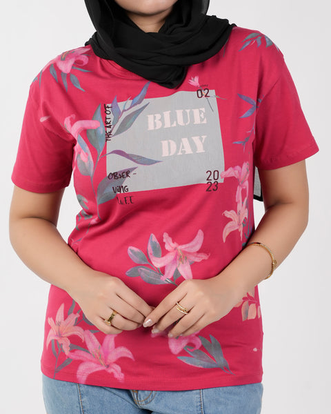 Eminent Women's Half Sleeves Printed T-Shirt - Red