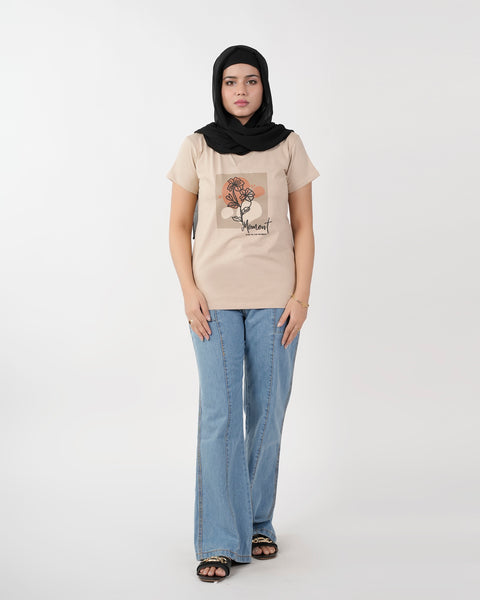 Eminent Women's Half Sleeves T-Shirt - Beige