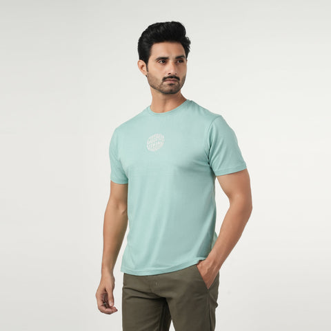 Eminent Men's Half Sleeves Round Neck T-Shirt - Cyan