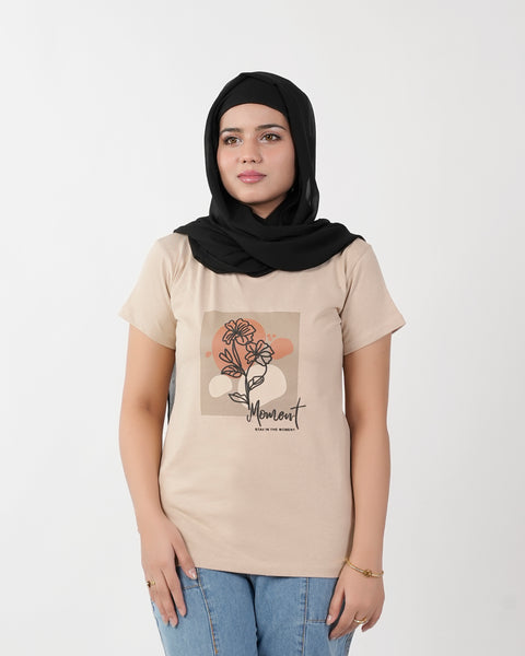 Eminent Women's Half Sleeves T-Shirt - Beige