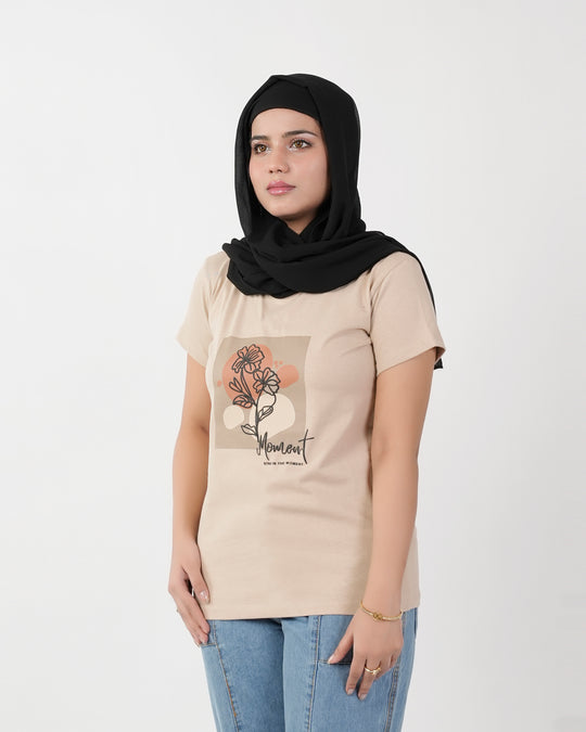 Eminent Women's Half Sleeves T-Shirt - Beige