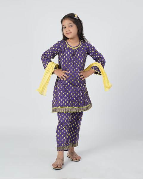 Girls' 03Pcs Kameez Shalwar