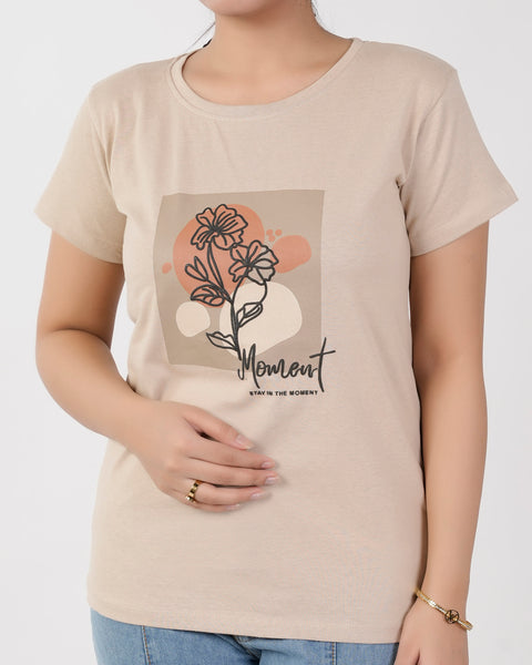 Eminent Women's Half Sleeves T-Shirt - Beige